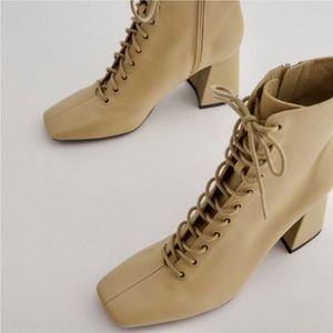 Leather Lace-up Booties by Zara